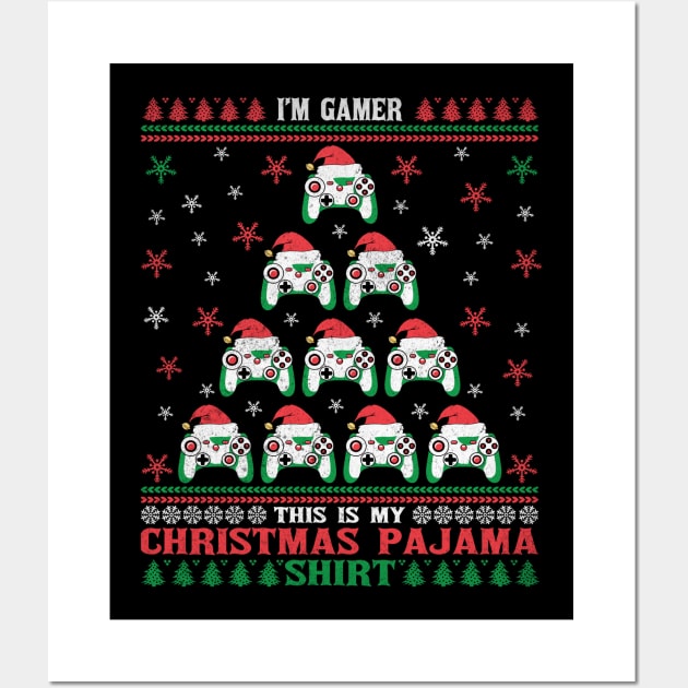 This is my Christmas Pajama Shirt Game Controller Christmas Tree Wall Art by BadDesignCo